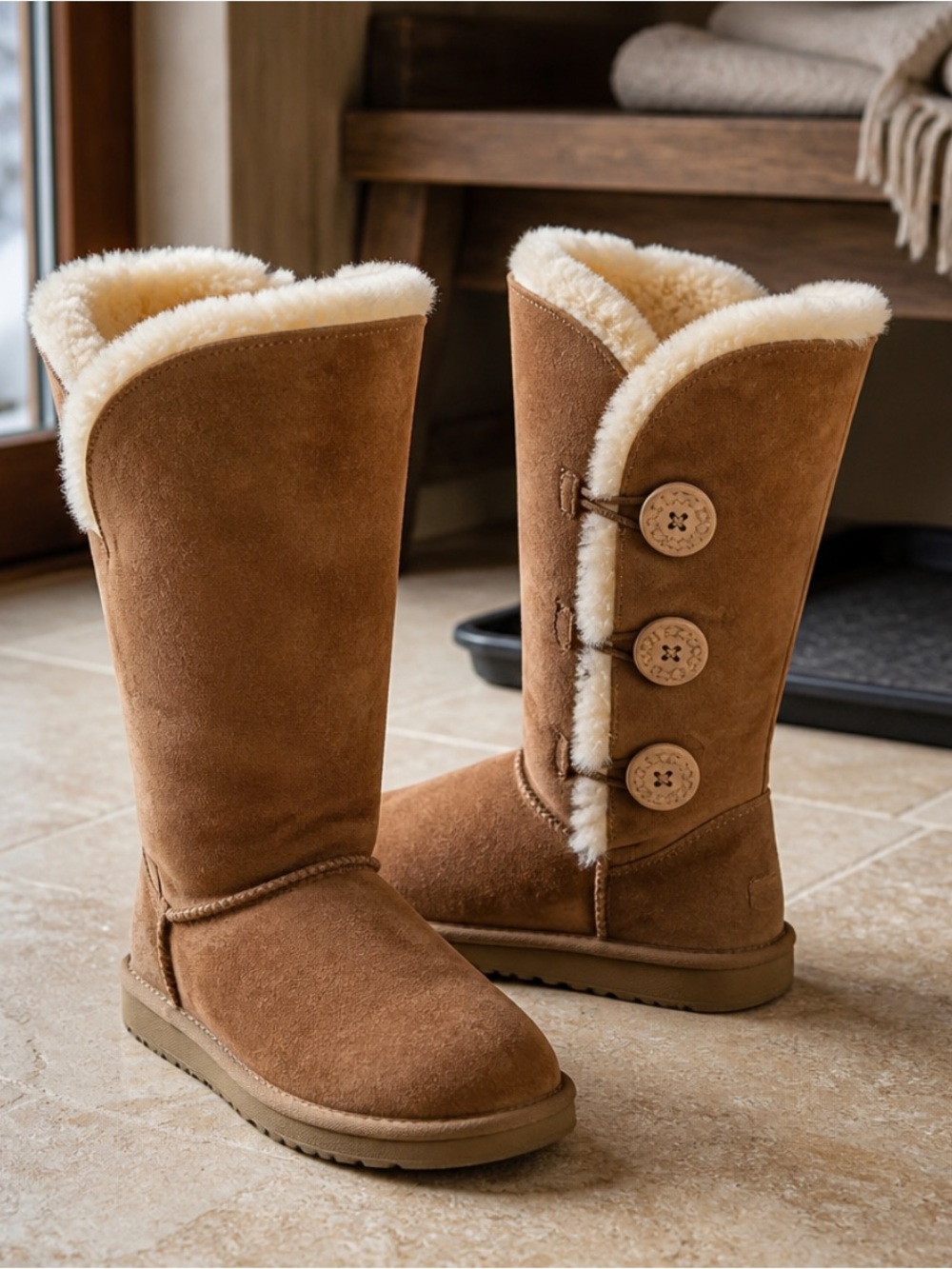 ❤️ Cozy UGGS Tan Shearling Boots with Button Detail